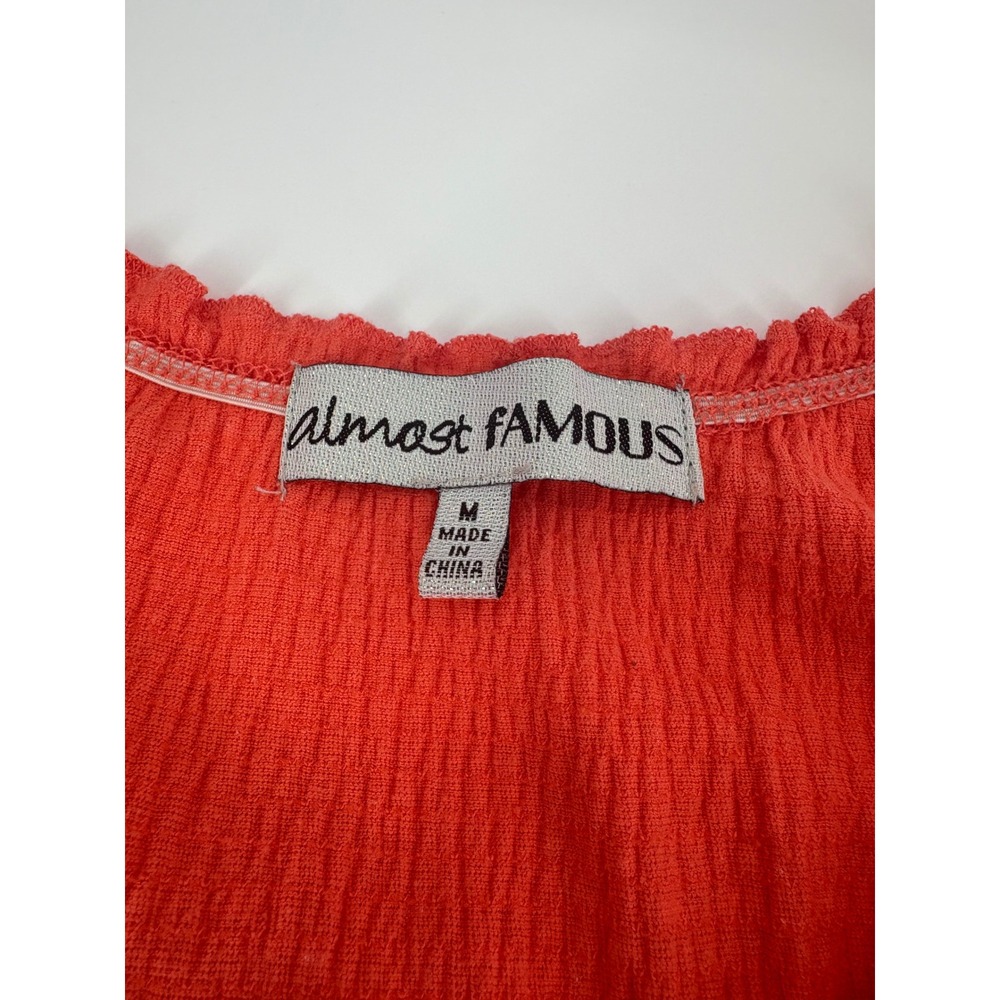 Almost Famous Orange Paisley Smocked Empire Waist Ruffle Tiered Dress M - Picture 3 of 6